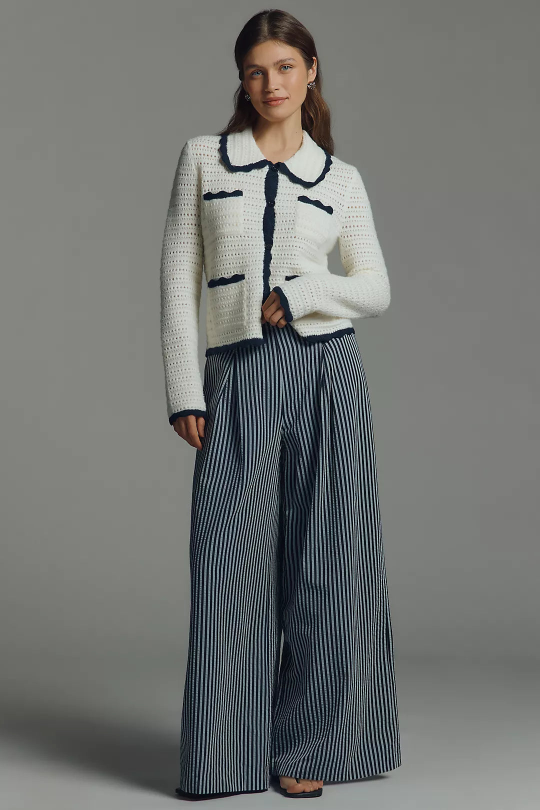 NVLT Crochet Knit Collared Jacket