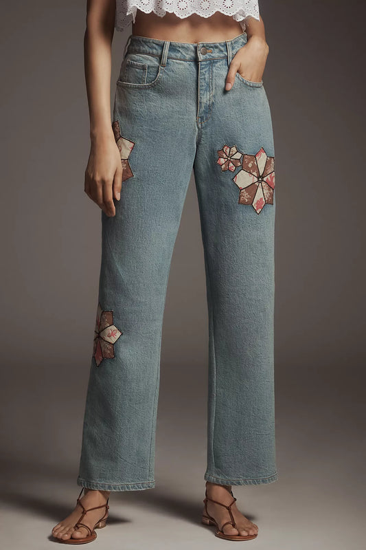 Pilcro Baggy Boyfriend High-Rise Quilted Jeans