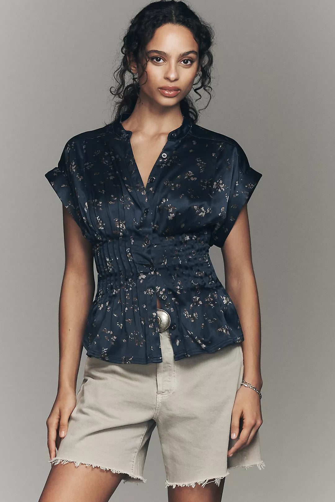 Linden Silken Pleated Waisted Blouse by Pilcro
