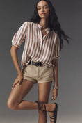 Load image into Gallery viewer, Cloth & Stone Linen Blend Short-Sleeve Half-Placket Striped Blouse
