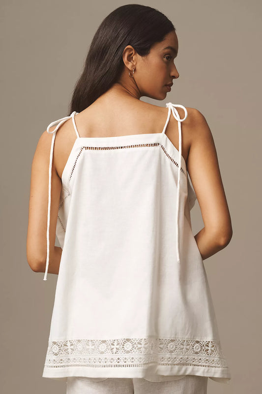 By Anthropologie Tie-Strap Hanky Lace Tank Top