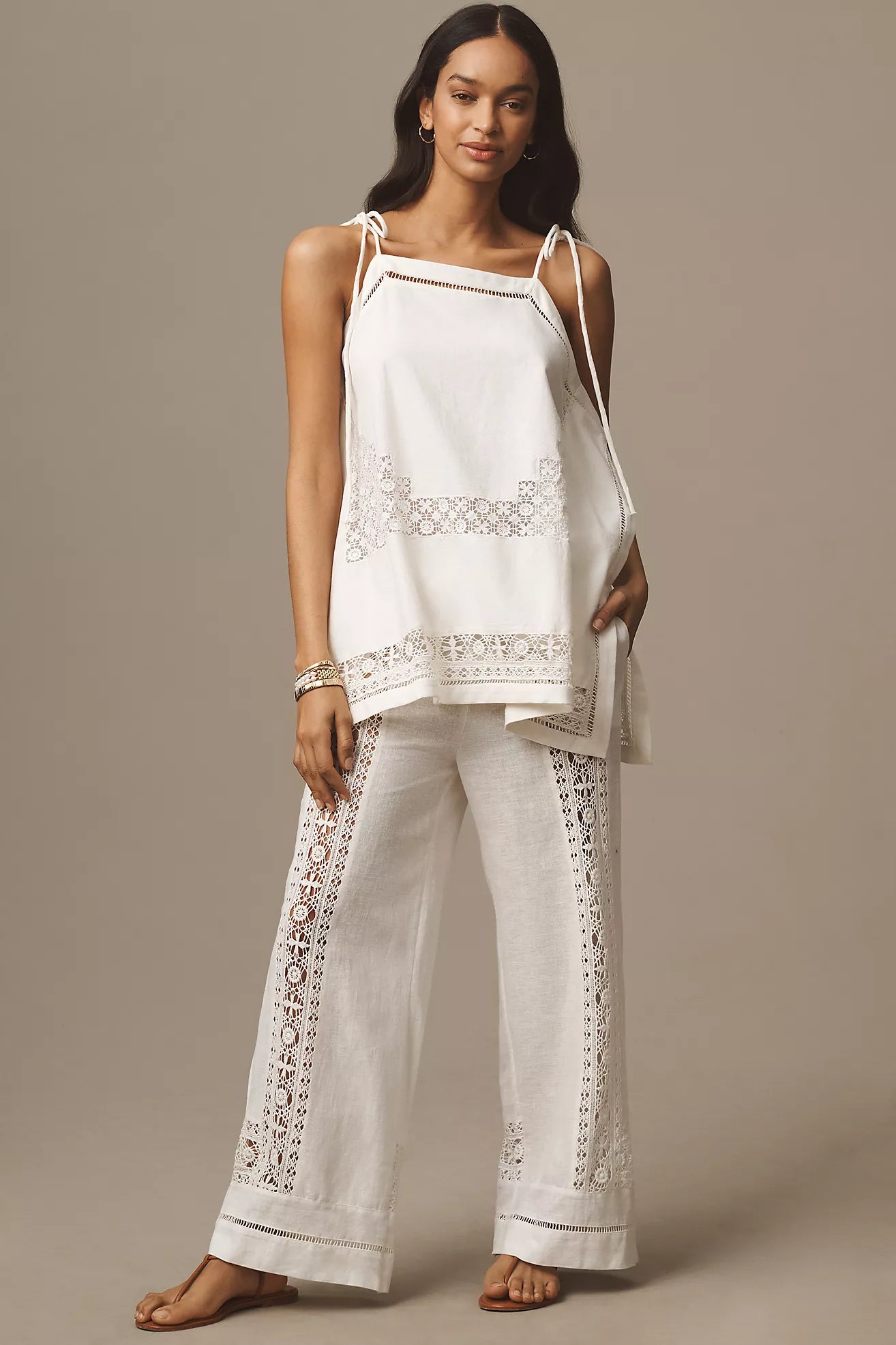 By Anthropologie Tie-Strap Hanky Lace Tank Top