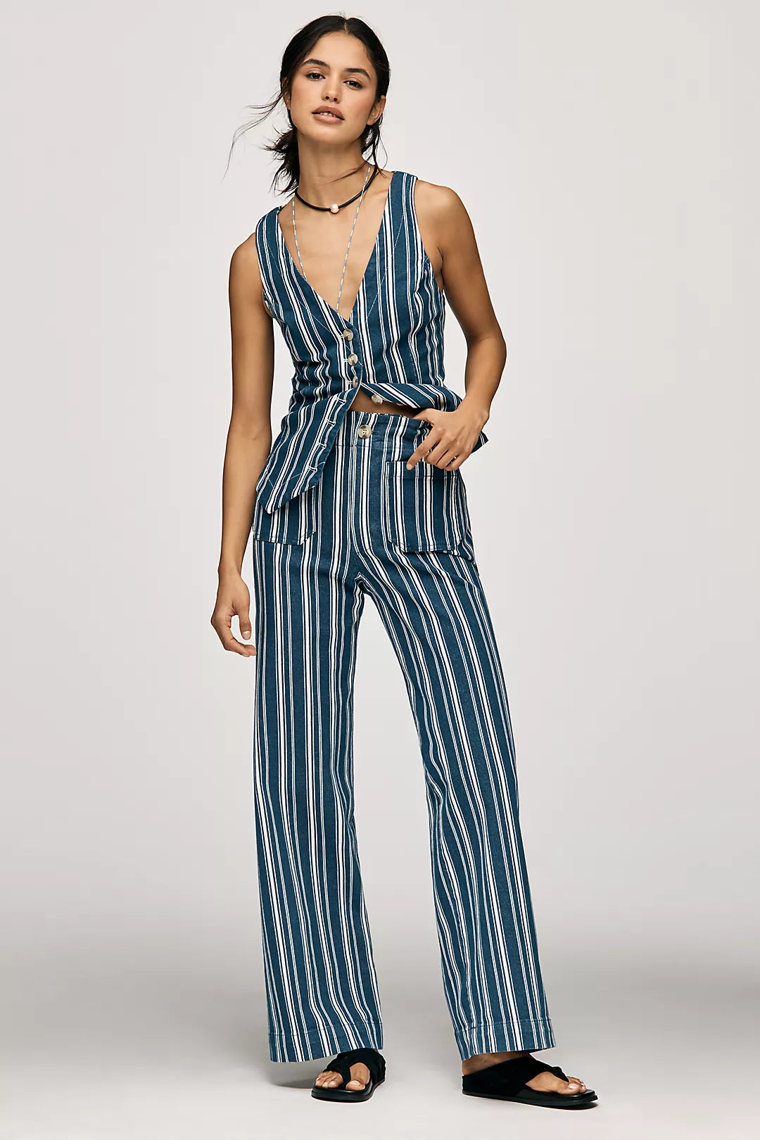 Colette Striped High-Rise Wide-Leg Full-Length Pants