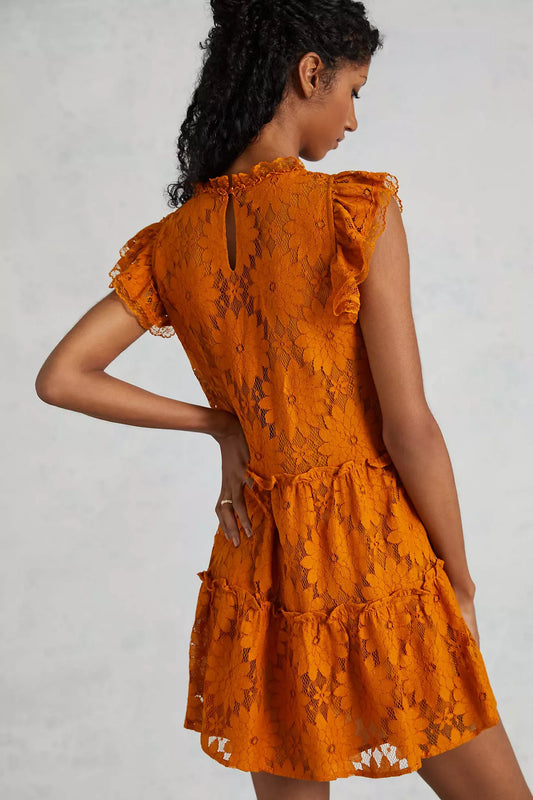 Blue Tassel Tiered Lace Tunic Dress