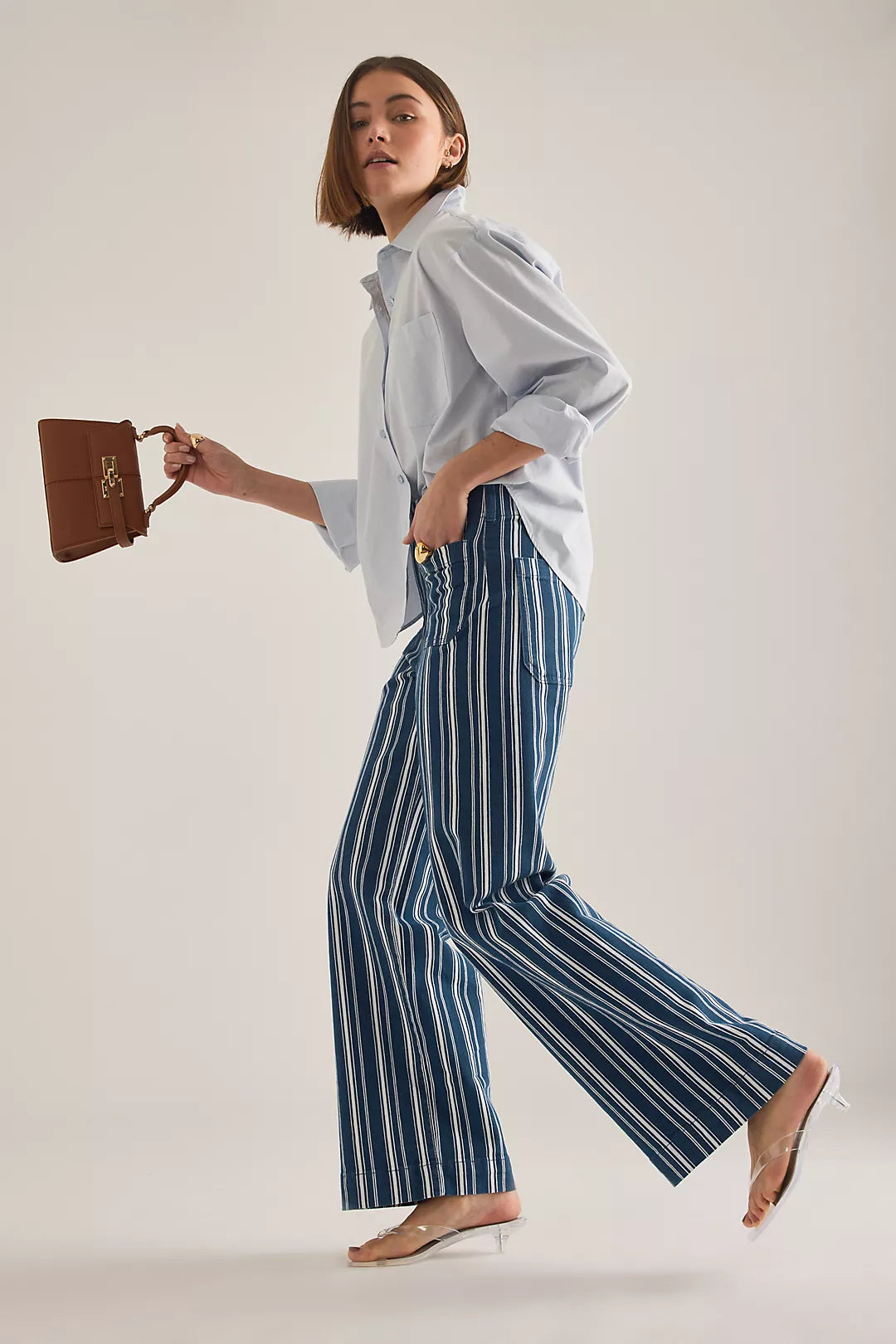 Colette Striped High-Rise Wide-Leg Full-Length Pants