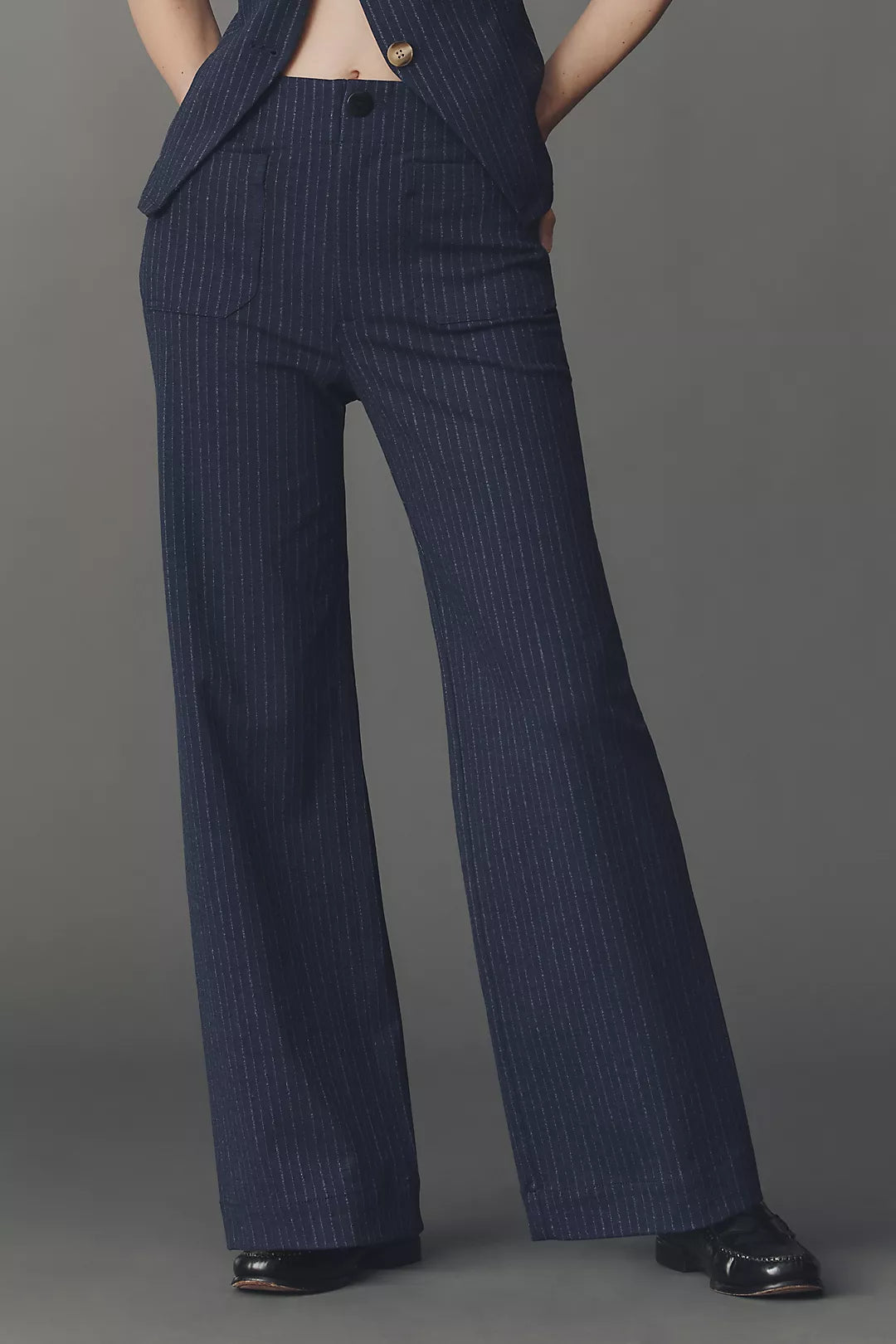 Colette Pinstripe High-Rise Wide-Leg Full-Length Pants