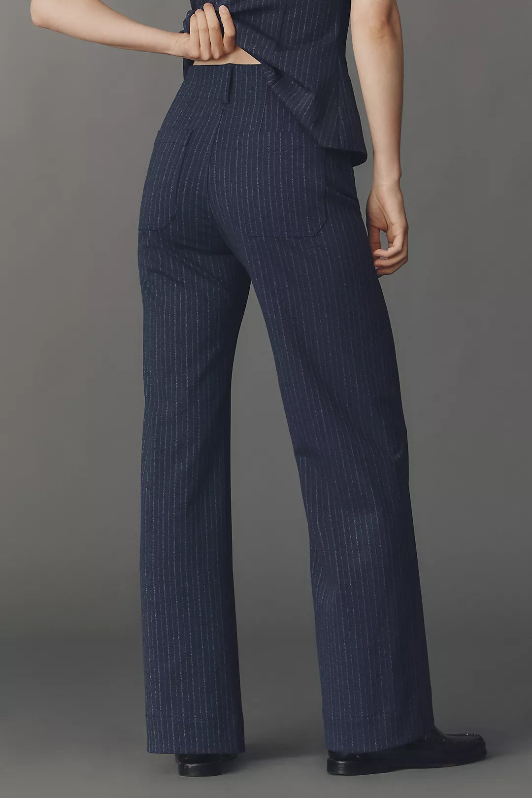 Colette Pinstripe High-Rise Wide-Leg Full-Length Pants