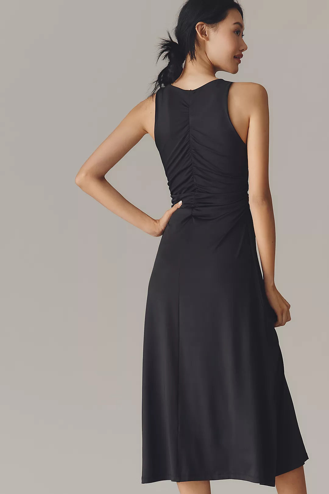 By Anthropologie Sleeveless Hardware Ruched Midi Dress