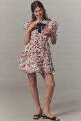 Load image into Gallery viewer, Anisa Makhoul x Maeve Puff-Sleeve Collared Bow-Front Pleated Mini Dress
