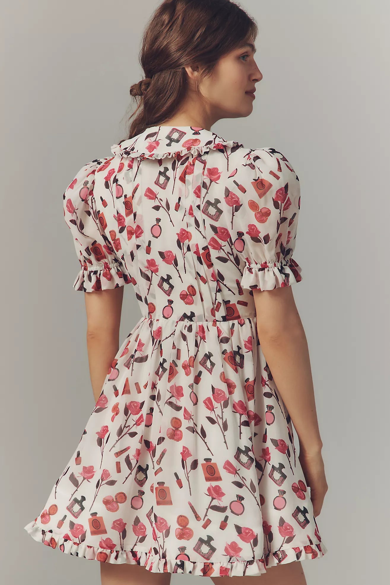 Anisa Makhoul x Maeve Puff-Sleeve Collared Bow-Front Pleated Mini Dress