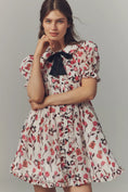 Load image into Gallery viewer, Anisa Makhoul x Maeve Puff-Sleeve Collared Bow-Front Pleated Mini Dress
