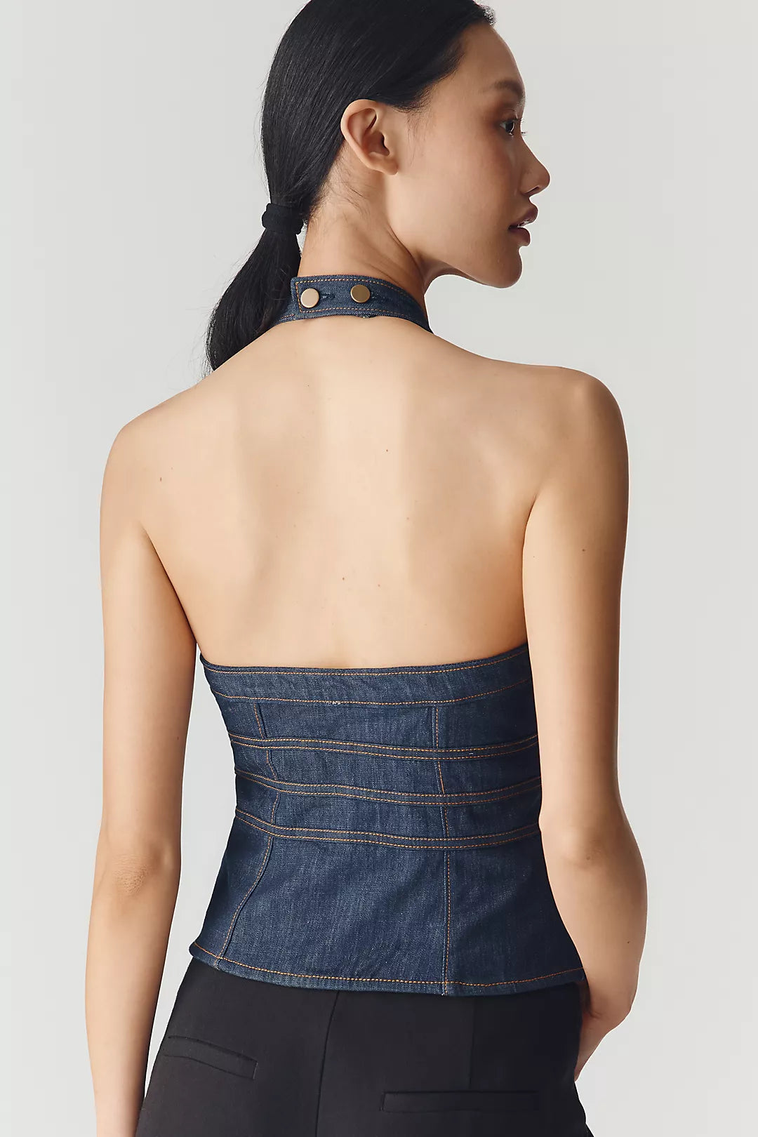By Anthropologie Denim Tie Halter Top