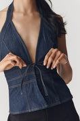 Load image into Gallery viewer, By Anthropologie Denim Tie Halter Top
