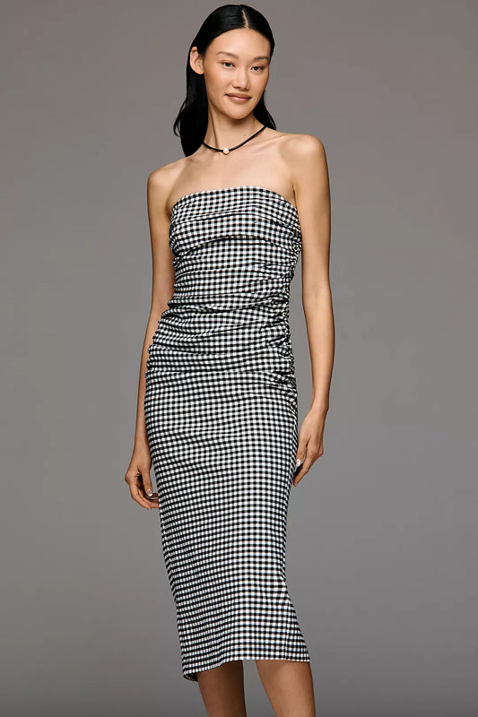 The Soleil Strapless Fitted Midi Dress