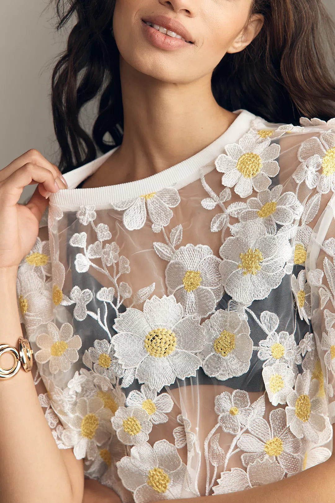 Dolan Left Coast Flower Appliqué Sheer Tee
