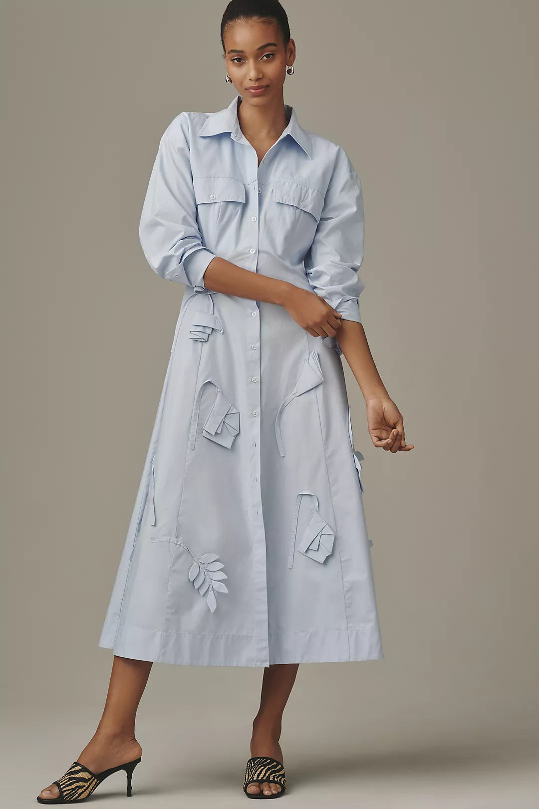 Maeve 3D Floral Long-Sleeve A-Line Shirtdress