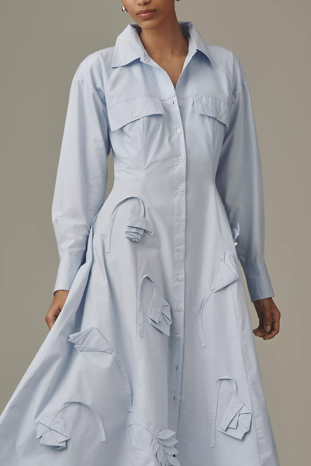 Maeve 3D Floral Long-Sleeve A-Line Shirtdress