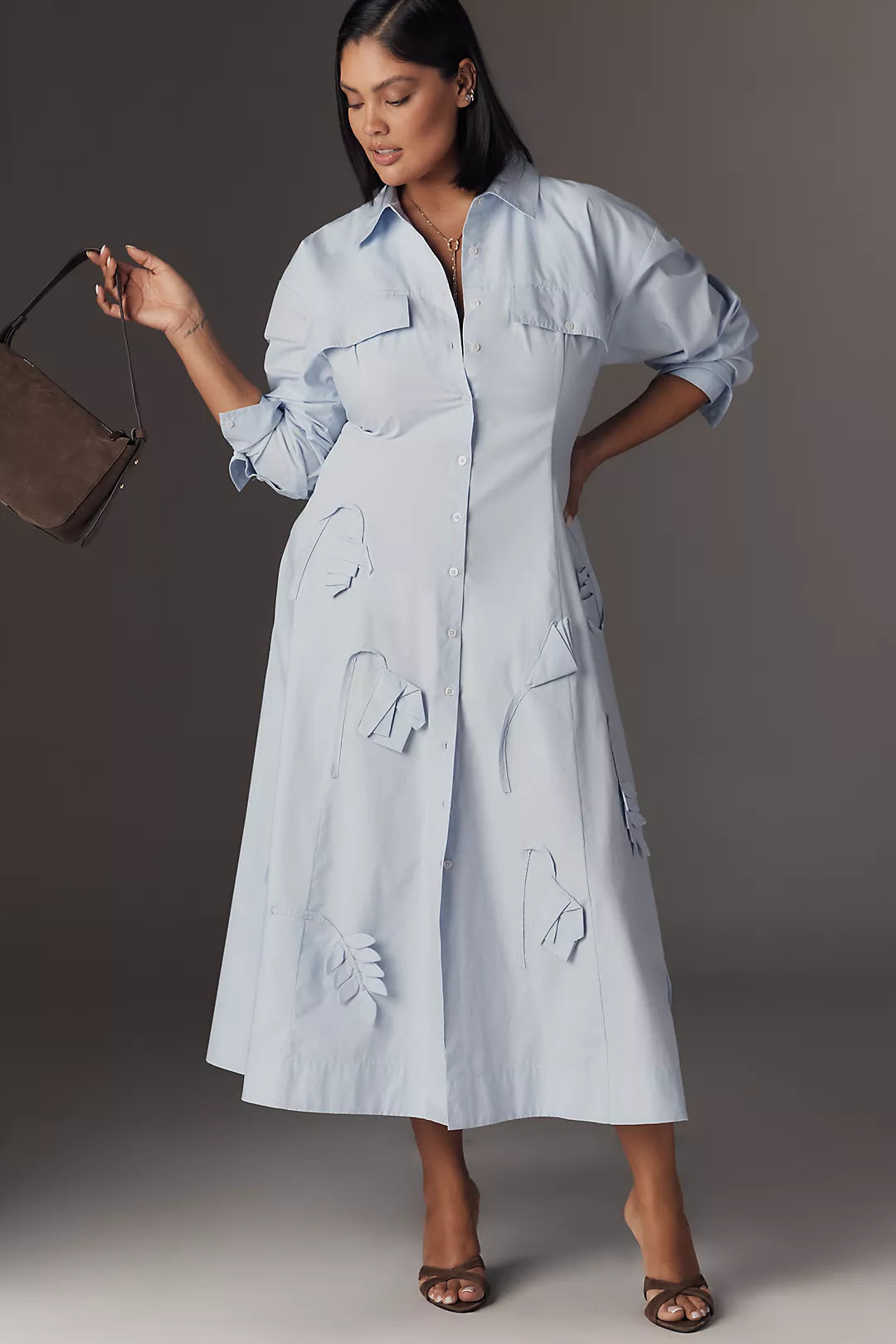 Maeve 3D Floral Long-Sleeve A-Line Shirtdress