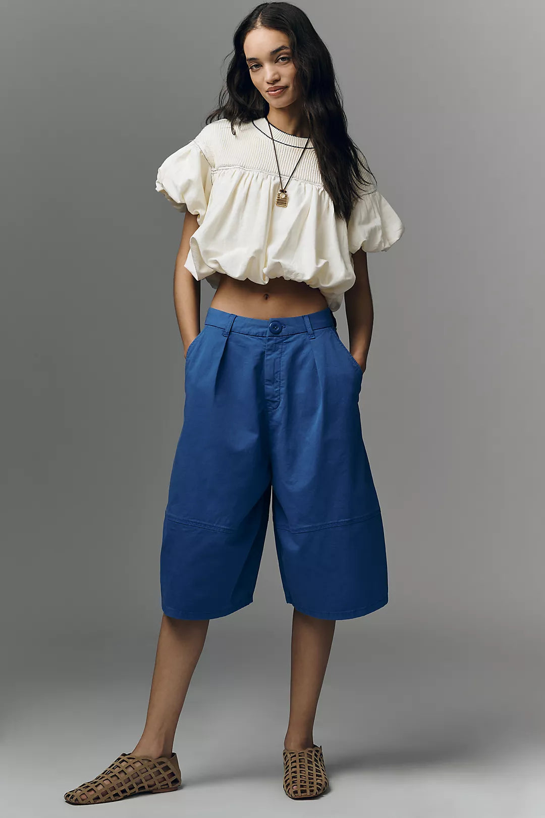 Pilcro Wide-Leg Crop Balloon Trousers