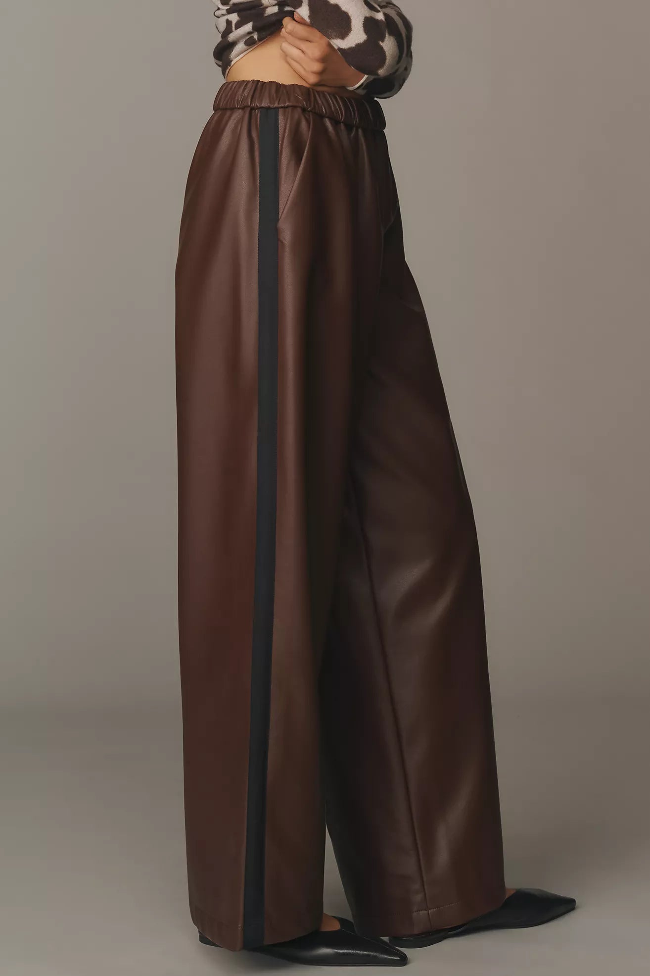 Maeve Faux Leather Pull-On Track Pants