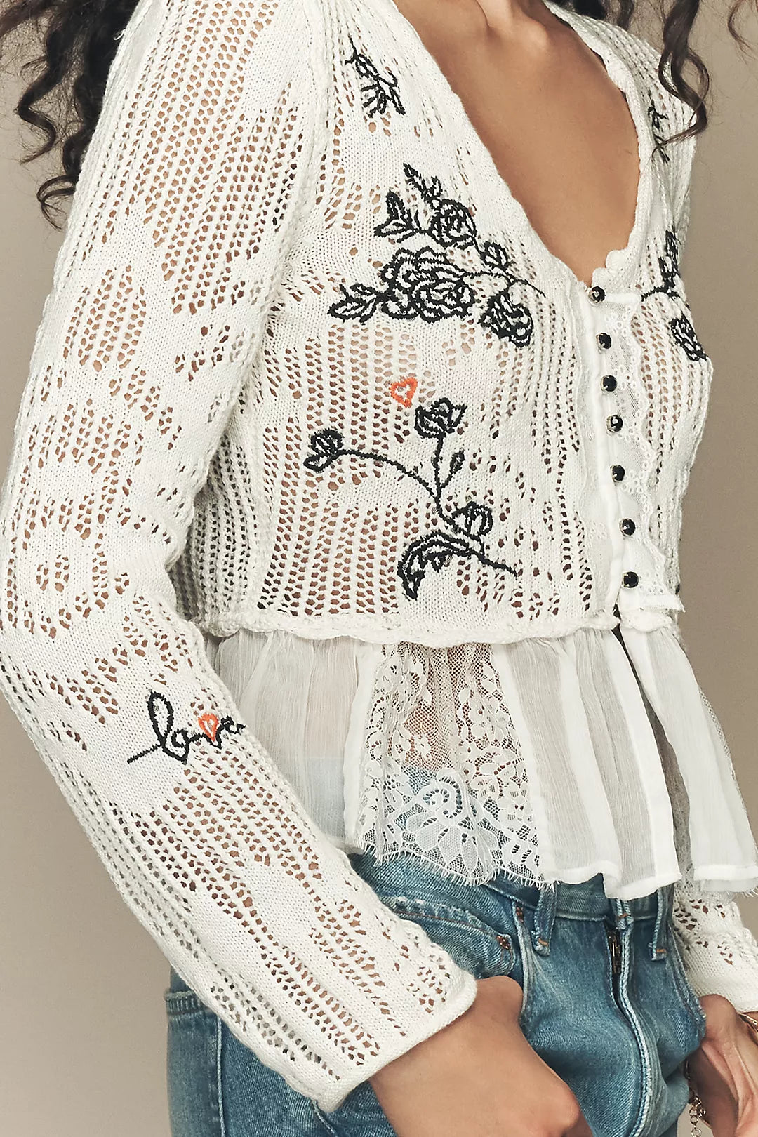 By Anthropologie Floral Embroidered Sweater