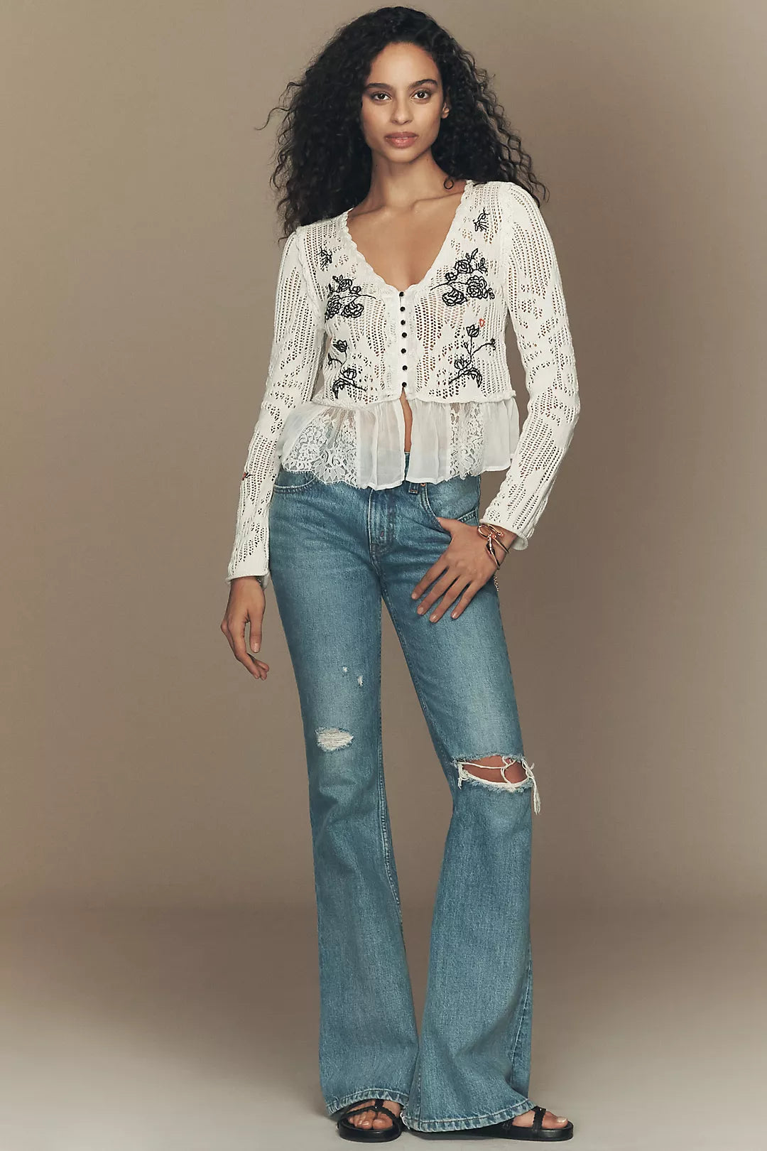 By Anthropologie Floral Embroidered Sweater