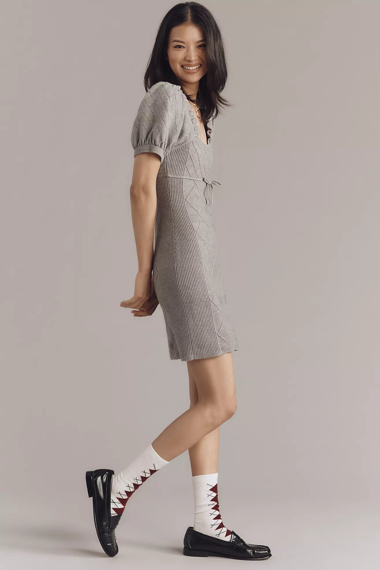 By Anthropologie Puff-Sleeve Crosshatch Sweater Dress