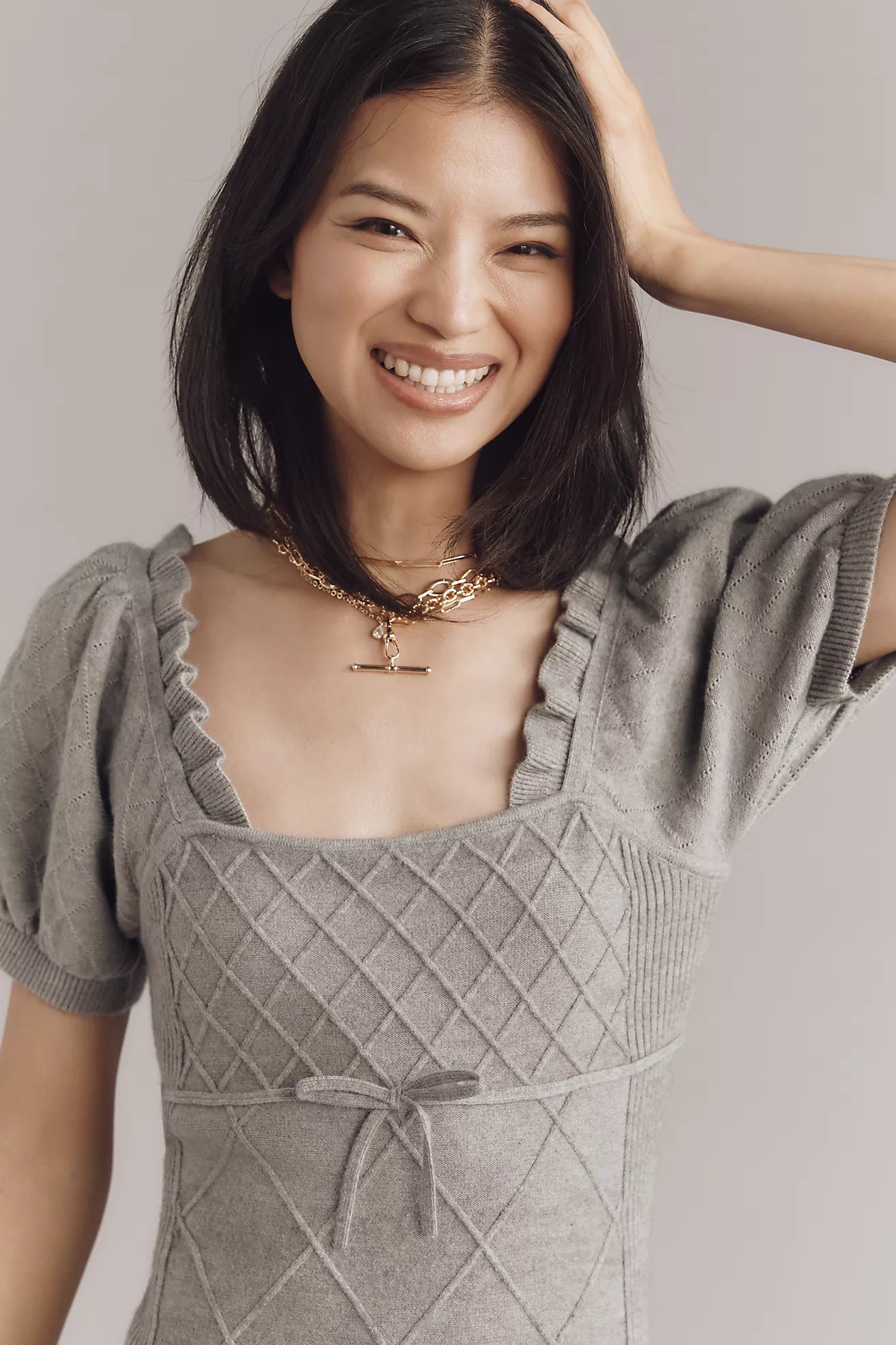 By Anthropologie Puff-Sleeve Crosshatch Sweater Dress