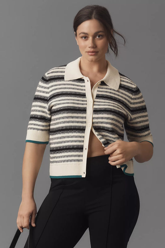The Kinsley Collared Crop Cardigan Sweater by Maeve