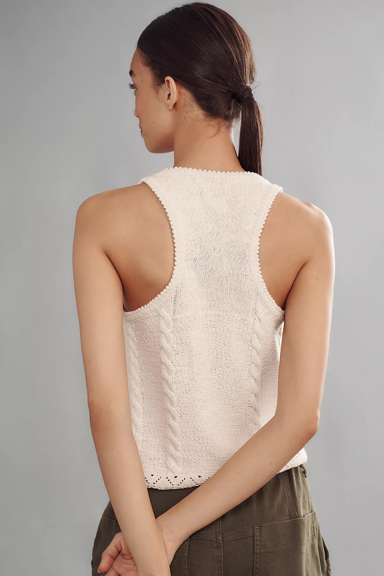 Pilcro Sunshine Motif Fringed Crop Sweater Tank