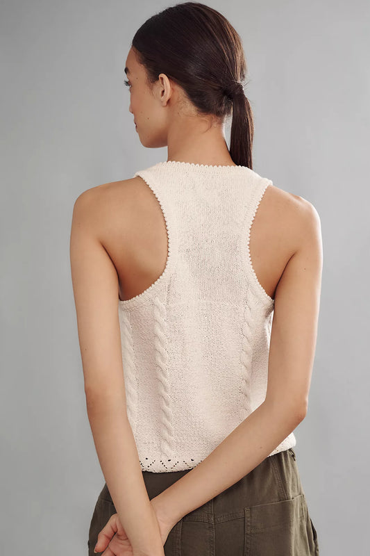Pilcro Sunshine Motif Fringed Crop Sweater Tank