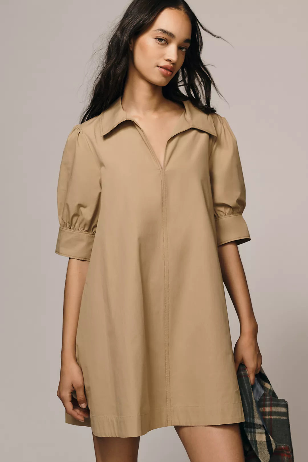 Maeve Puff-Sleeve Mini Shirtdress