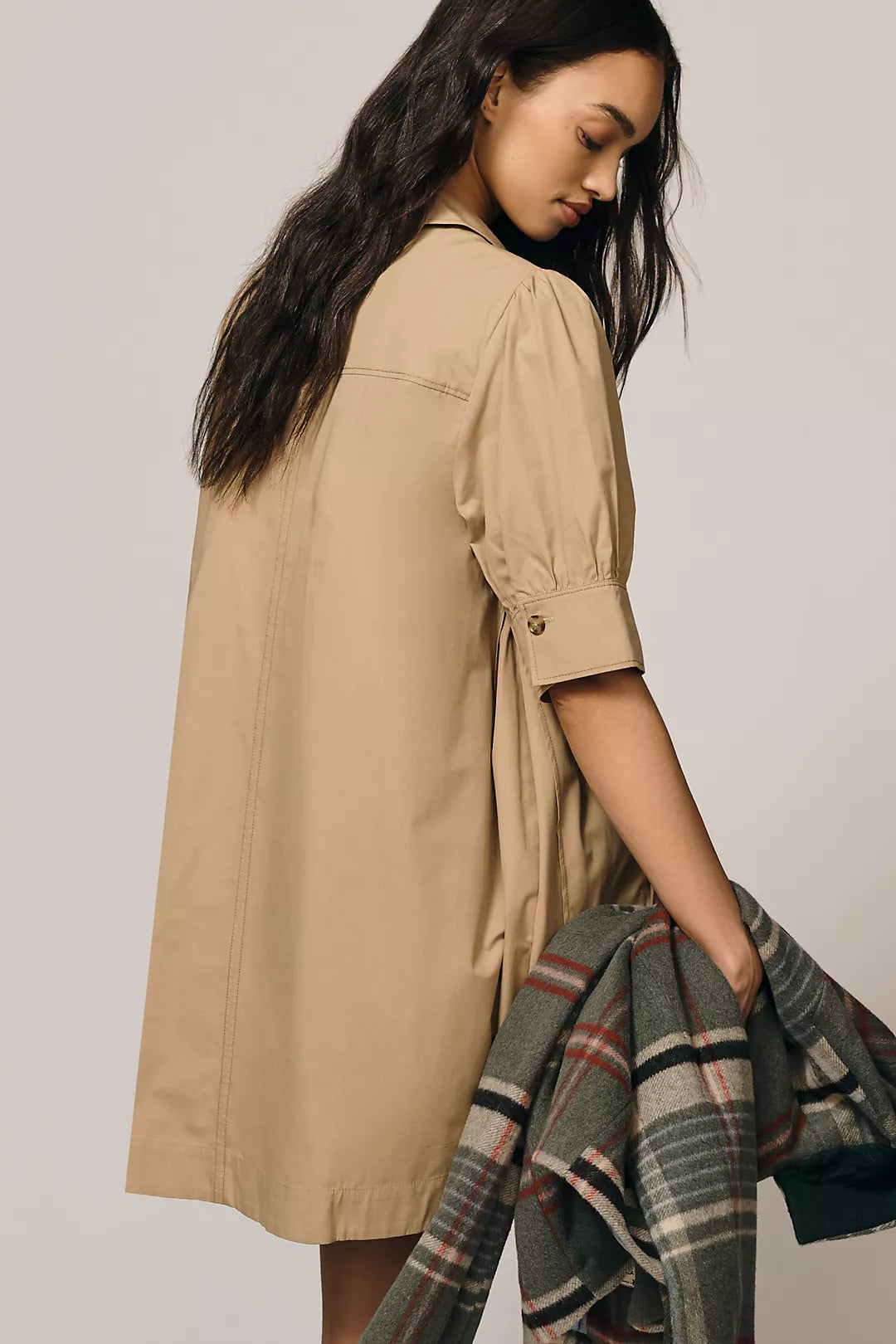 Maeve Puff-Sleeve Mini Shirtdress