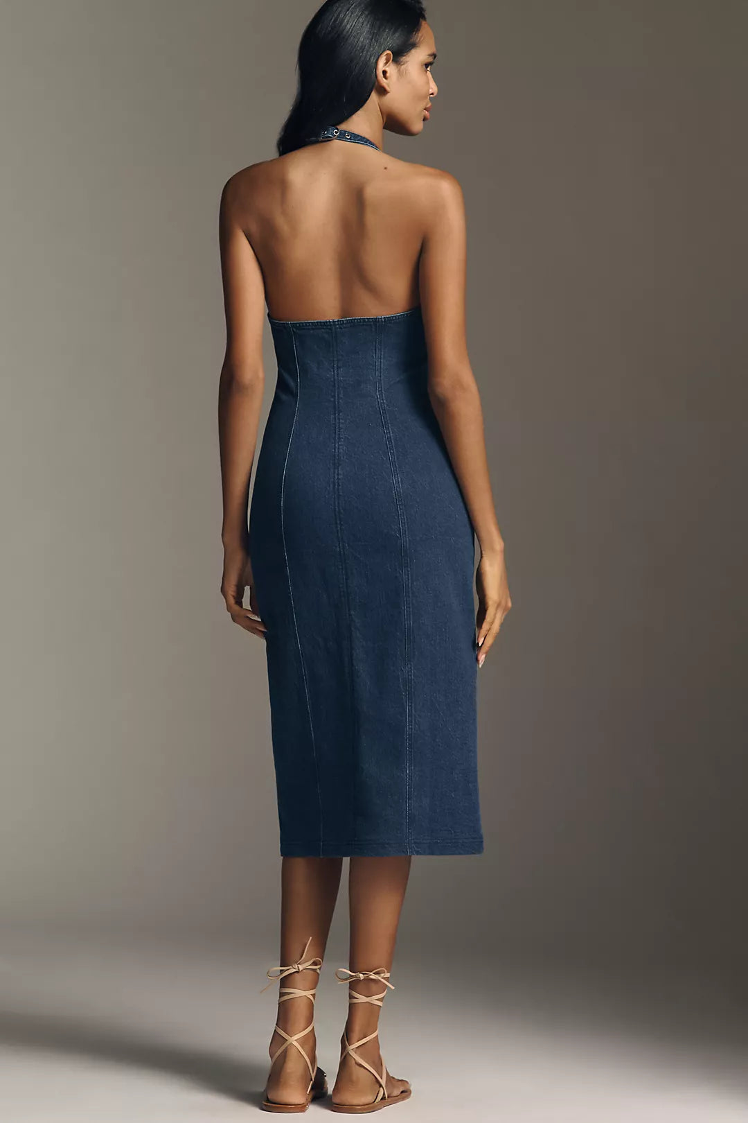Pilcro Zip-Front Denim Halter Midi Dress