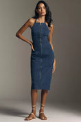 Load image into Gallery viewer, Pilcro Zip-Front Denim Halter Midi Dress
