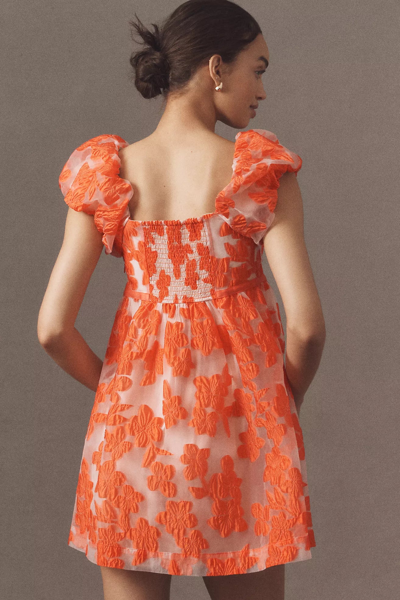 By Anthropologie Puff-Sleeve Scoop-Neck Babydoll Mini Dress