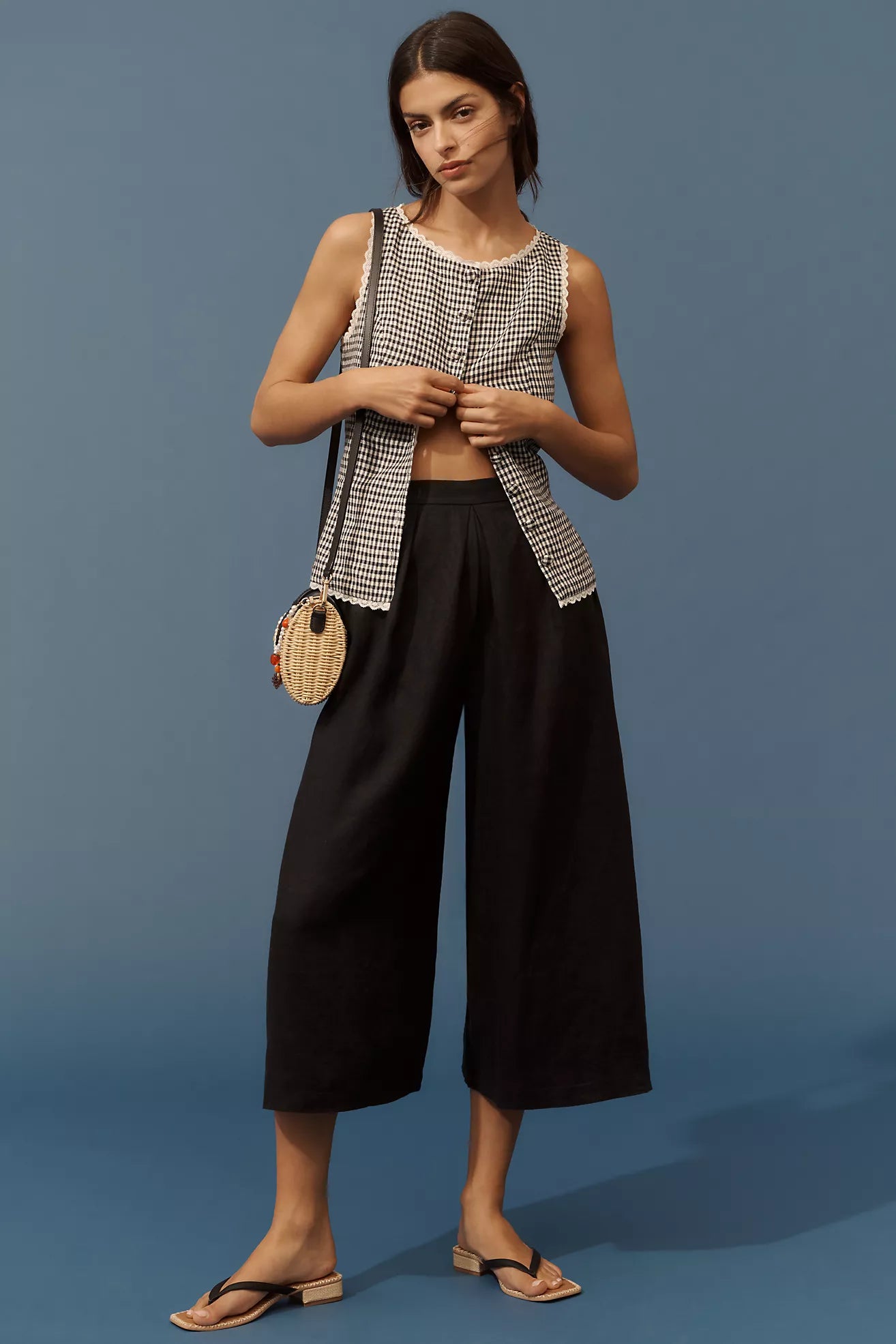 By Anthropologie Linen Pleated Culotte Trousers