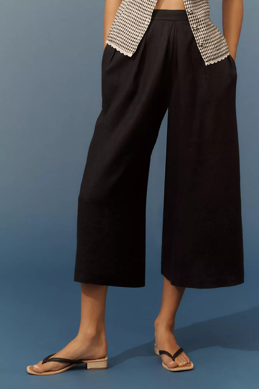 By Anthropologie Linen Pleated Culotte Trousers