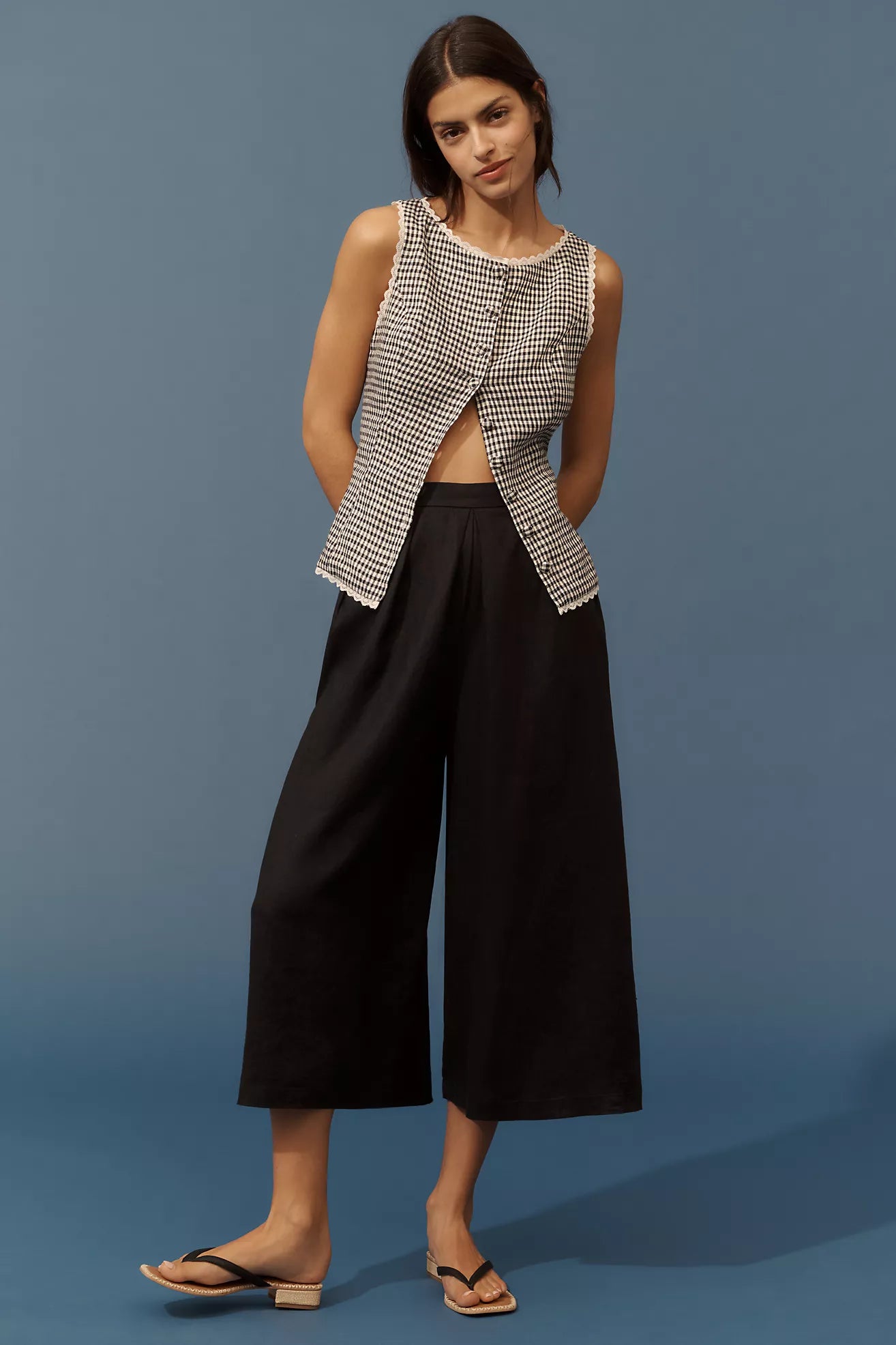 By Anthropologie Linen Pleated Culotte Trousers