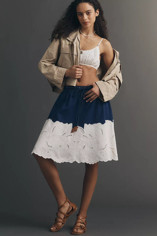 Maeve Eyelet A-Line Midi Skirt
