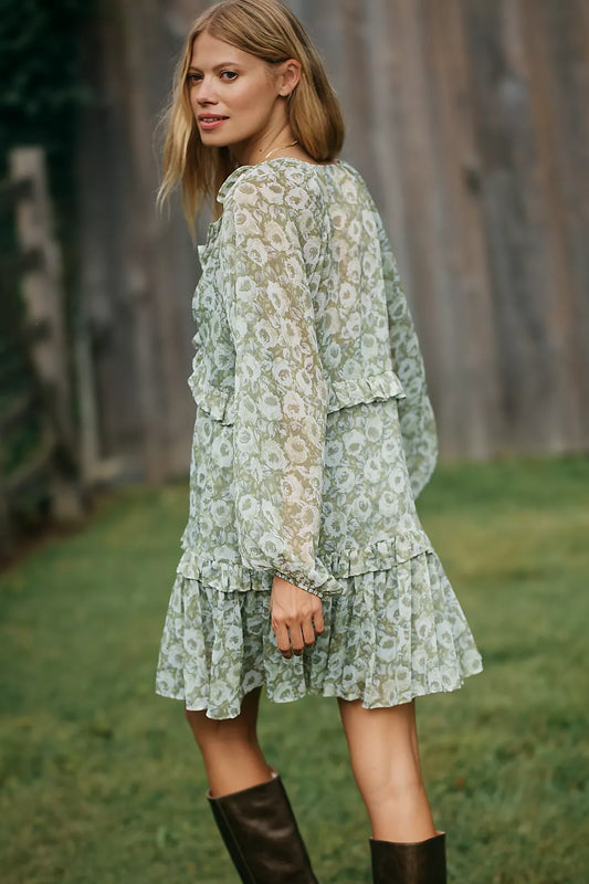loverlygrey x Anthropologie Puff-Sleeve Ruffle Mini Dress