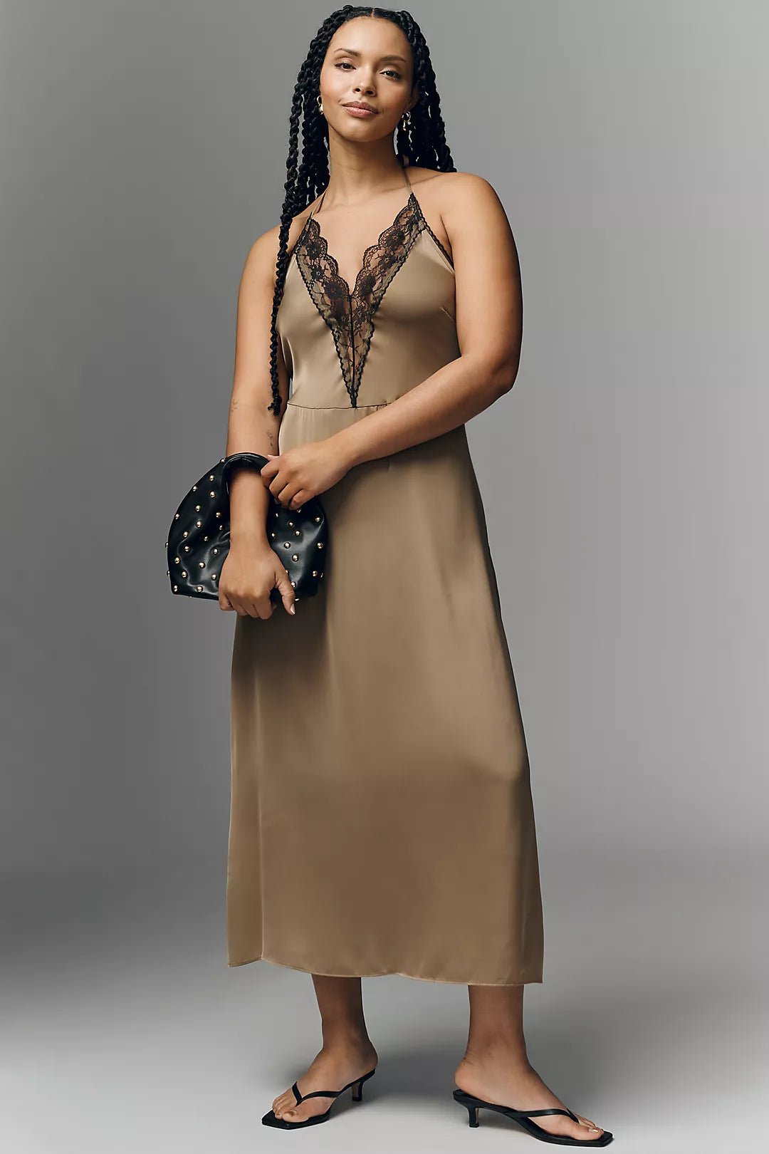By Anthropologie Lace Halter Midi Slip Dress