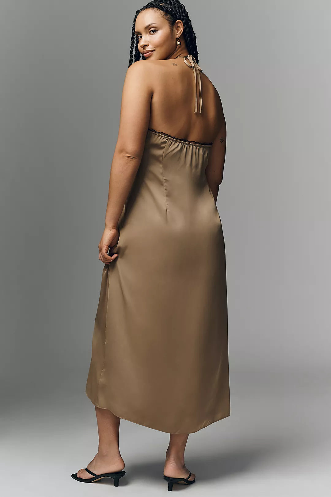By Anthropologie Lace Halter Midi Slip Dress