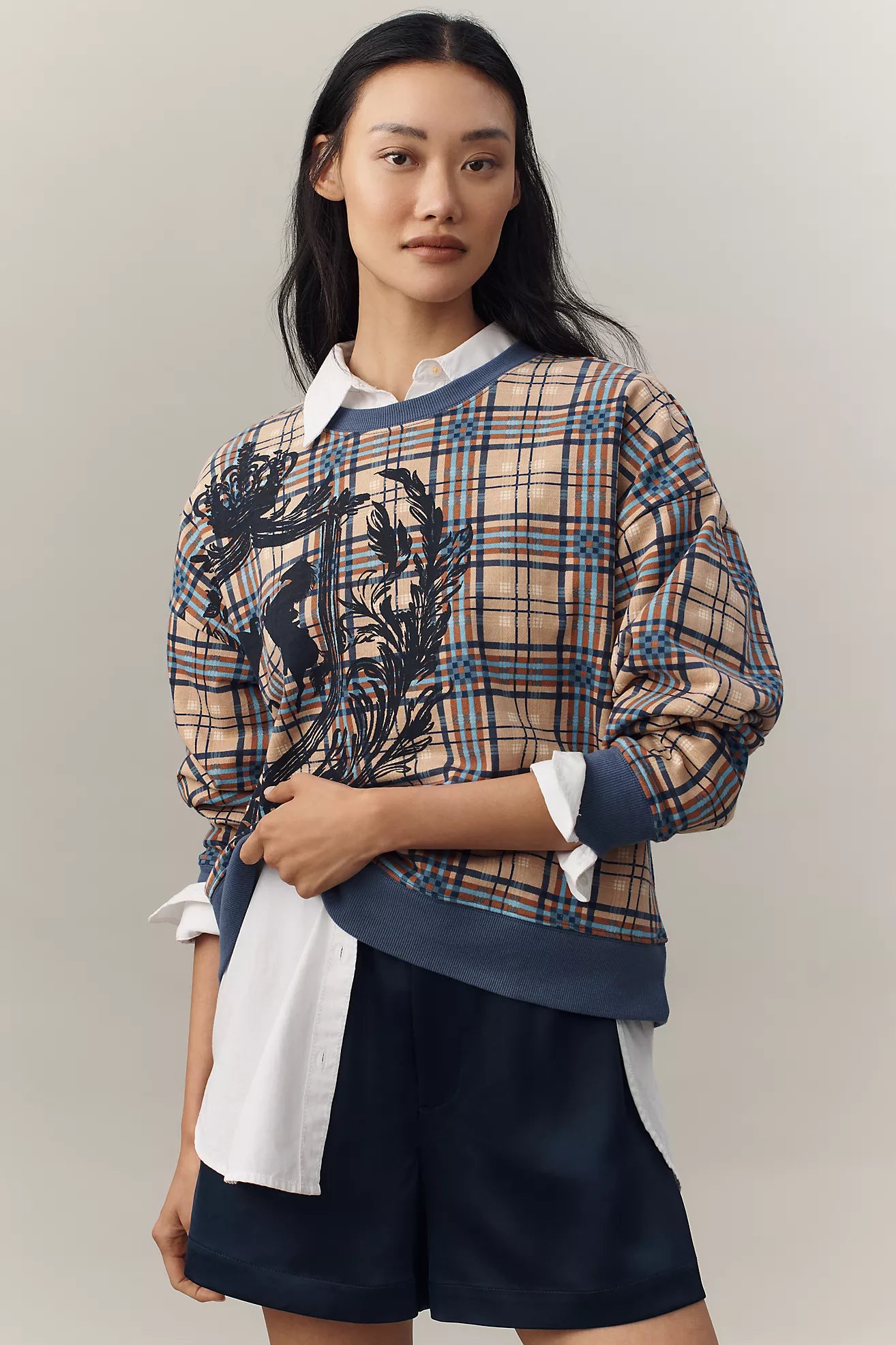 Maeve Graphic Plaid Sweatshirt