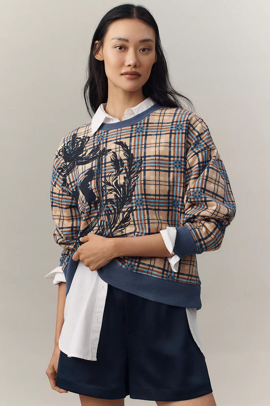 Maeve Graphic Plaid Sweatshirt