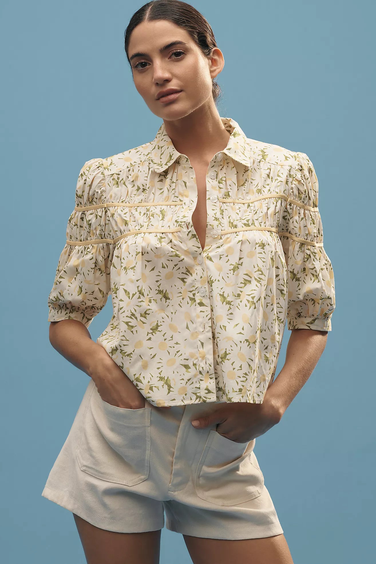 The Leandra Shirred Yoke Blouse by Maeve