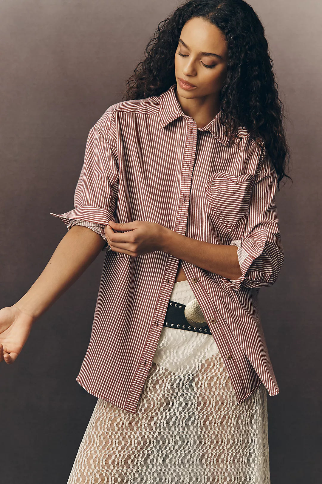 Pilcro Heart Pocket Long-Sleeve Buttondown Shirt