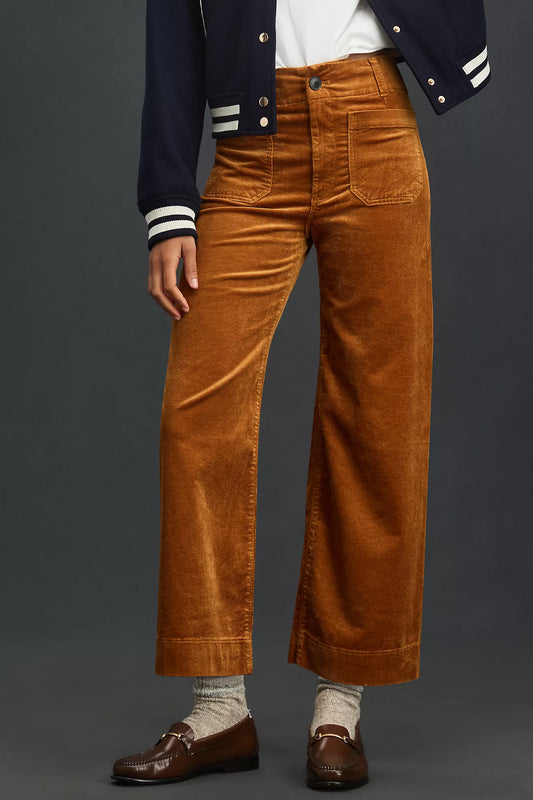 The Colette Cropped Wide-Leg Trousers by Maeve: Corduroy Edition