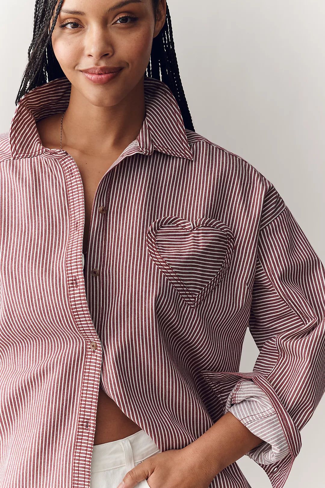 Pilcro Heart Pocket Long-Sleeve Buttondown Shirt