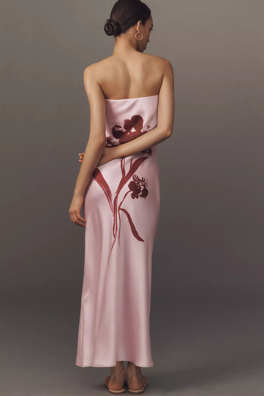 The Fleur Strapless Maxi Satin Slip Dress